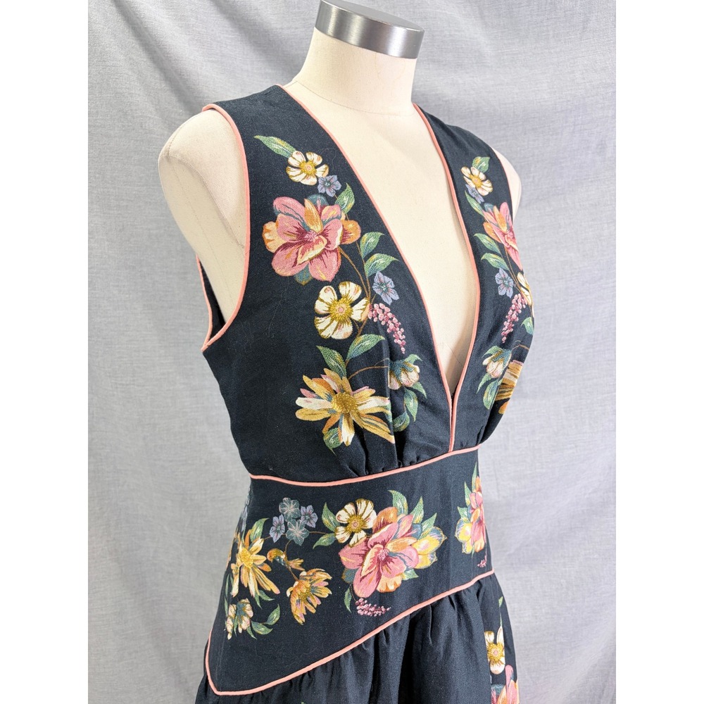 NWT Farm Rio Maira Floral Dark Blue Linen Midi Dress Sleeveless V-Neck - Picture 8 of 16